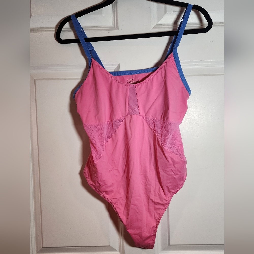 Colsie Pink And Blue Mesh Panel Tank Bodysuit XL